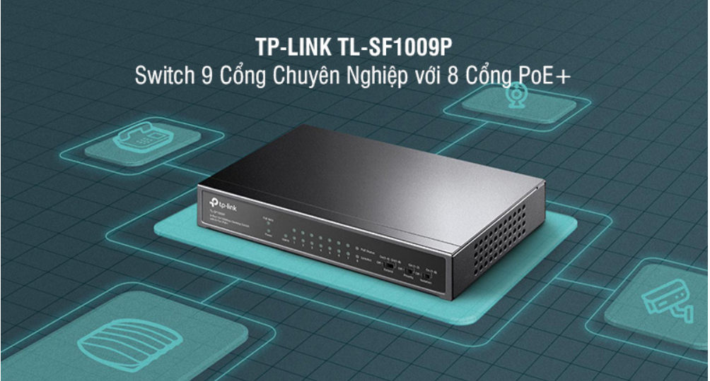 Switch 9 Cổng 10/100Mbps Với 8 Cổng PoE+ TP-LINK TL-SF1009P-hàng chính hãng