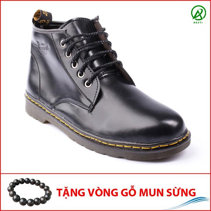 Giày Boot Nam Cổ Lửng Đế Khâu Da Trơn Màu Đen Cực Chất - M354-DEN(GM)- Kèm Vòng Phong Thủy Gỗ Mun