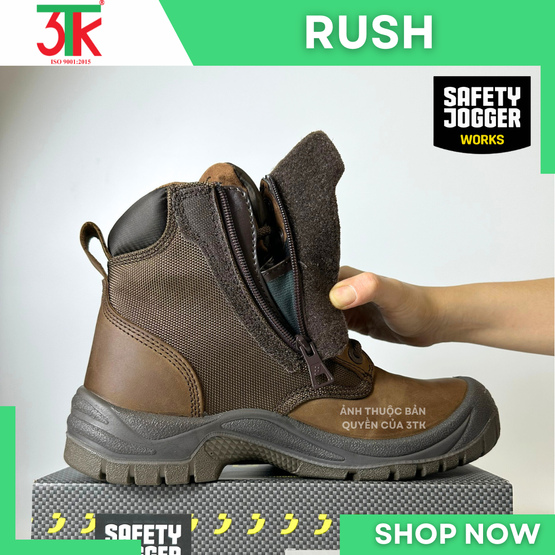 Giày Bảo hộ lao động Safety Jogger RUSH S3 Da Cao Cấp Chống đinh Chống Trơn Trượt, Chống va đập, Chống tĩnh điện sử dụng trong Công Trình Xây Dựng , Phân xưởng sản xuất