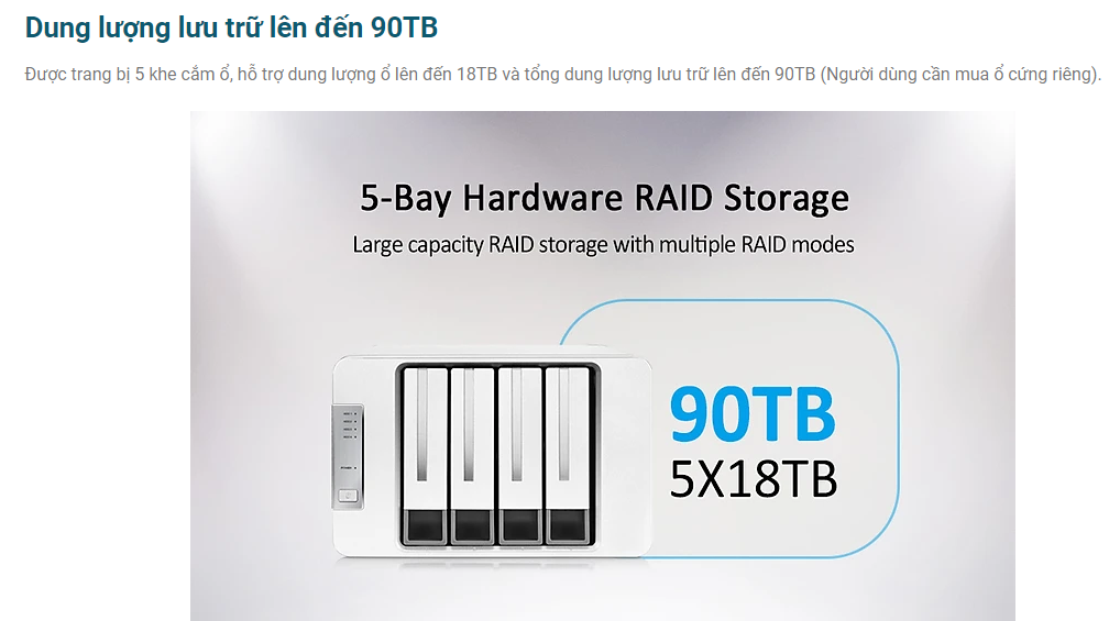 Combo thiết bị lưu trữ Das Terra Master D5-300 5 khay + ổ cứng HDD Nas Toshiba N300 4TB Dùng Lưu Trữ Video, Hình Ảnh - hàng chính hãng