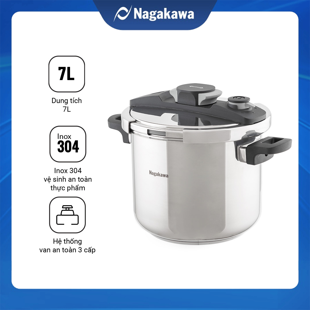 Nồi Áp Suất Cơ Đáy Từ Nagakawa NAG1472 (7L) - Lòng Nồi Inox 304, Van Kép 3 Cấp An Toàn