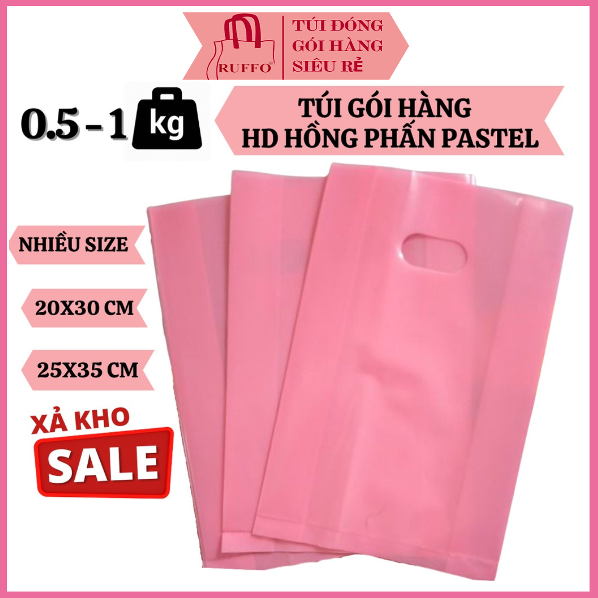 0,5kg - 1kg Túi Gói Hàng Hồng Phấn Pastel Nilong HD - Túi Ni Lông Ruffo Bóng Đẹp Dẻo Dai Bền