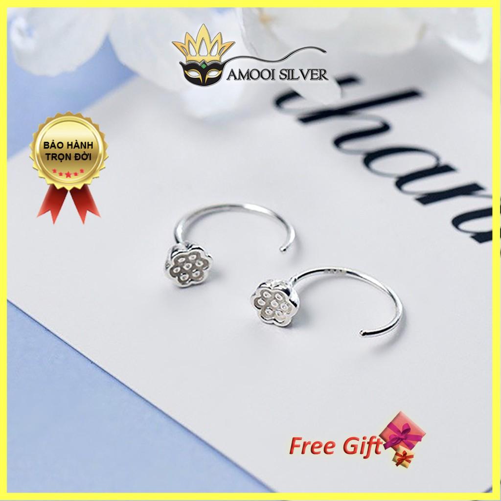 Bông tai bạc S925 móc búp sen - Amooi Silver AB86