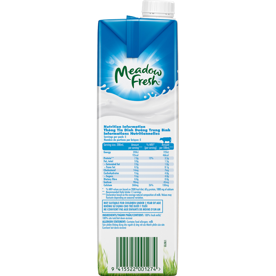 Thùng 12 hộp Sữa tươi tiệt trùng ít béo Meadow Fresh 1L