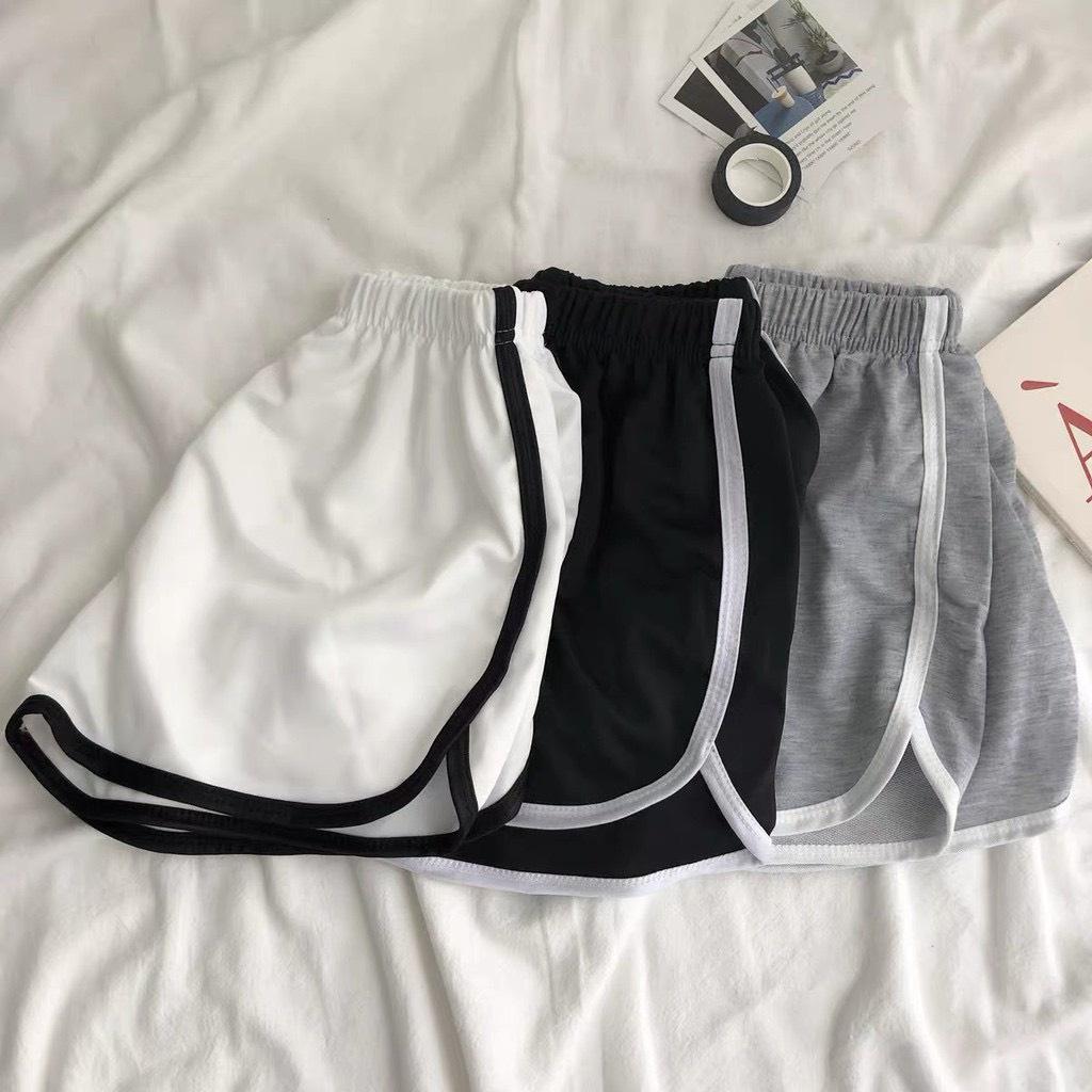 Quần đùi nữ dáng thể thao chất cotton co dãn ôm body sexy, quần dáng ngắn tôn V3 sexy Q03 - Trắng viền sọc