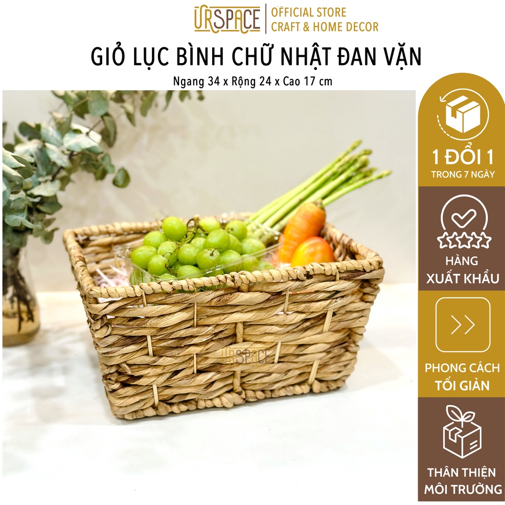 Giỏ cói đựng trái cây URSPACE đựng sách báo, đồ chơi, decor trang trí / RECTANGLE HYACINTH BASKET