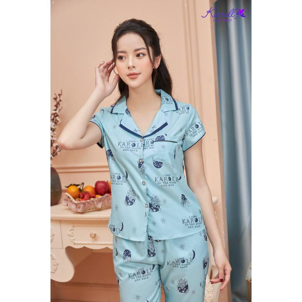 SET PIJAMA mặc nhà KAROLL. Bộ đồ mặc nhà lụa cao cấp, phom áo cộc quần ngố họa tiết dễ thương trẻ trung