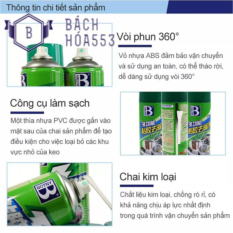 Chai xịt tẩy keo băng dính, tẩy băng keo, nhựa đường Botny 450ml