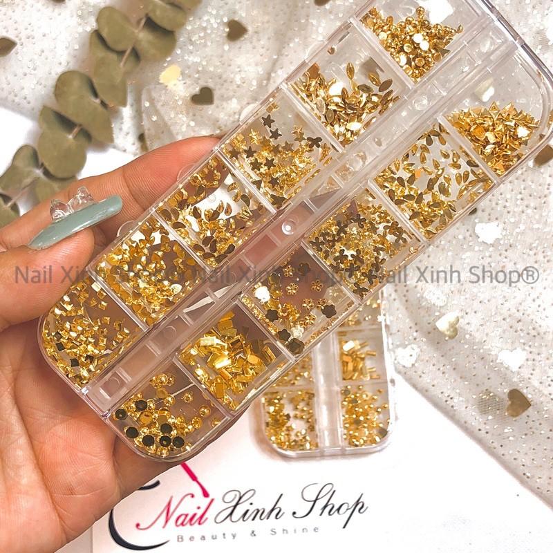 Khay 12 ô phụ kiện nail, trang trí móng tay cao cấp (phụ kiện nail kim loại mix)