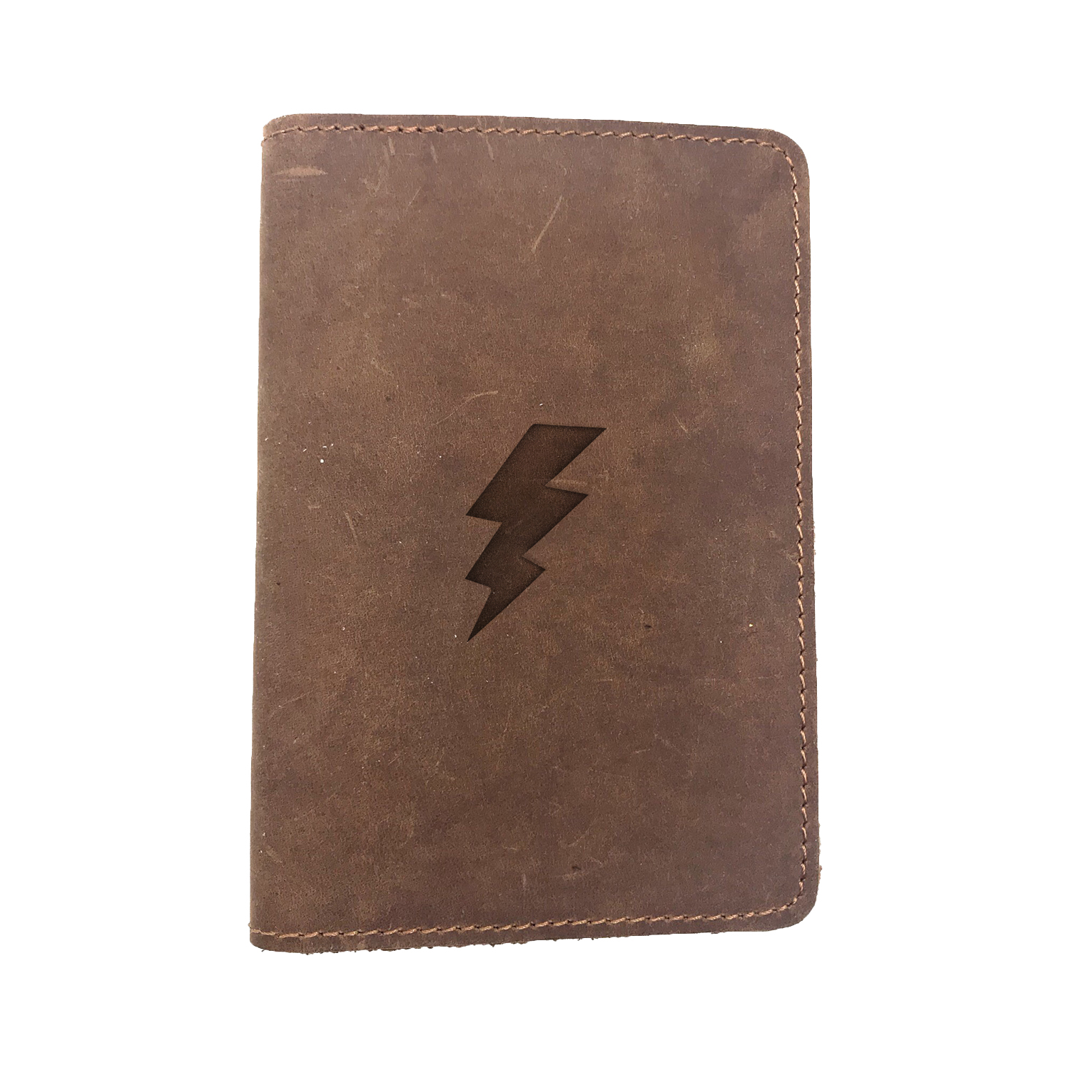 Passport Cover Bao Da Hộ Chiếu Da Sáp Khắc Hình Sấm LIGHTNING BOLT (BROWN)