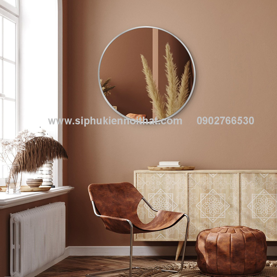 Gương Tròn Khung Nhôm Mạ Màu Trắng Bạc TT-070