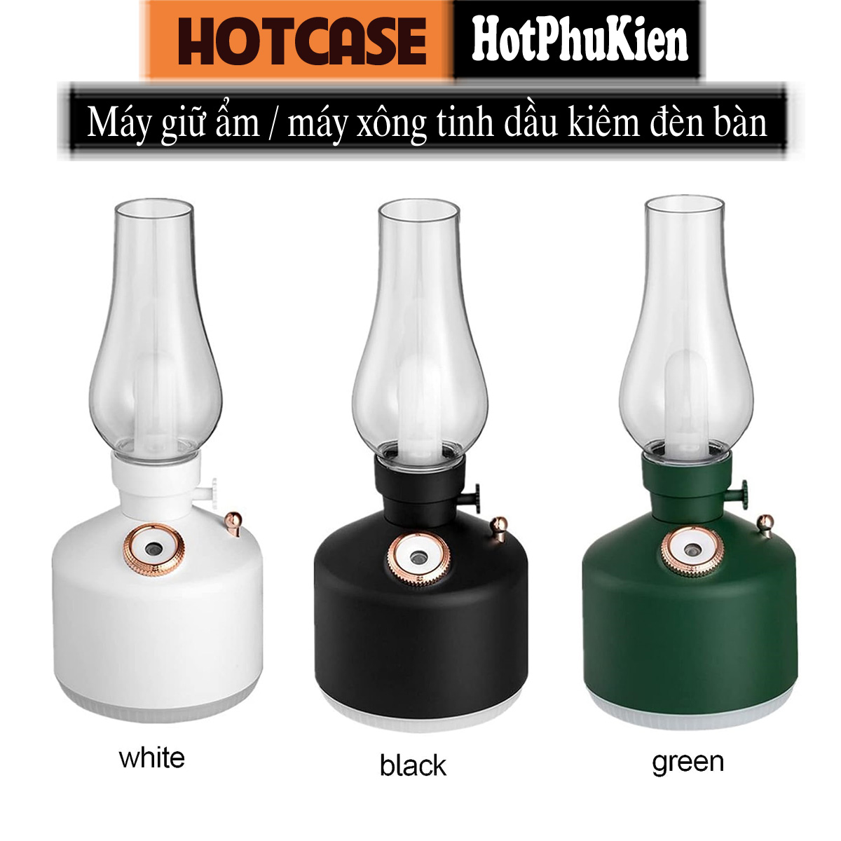 Đèn xông tinh dầu không dây tạo độ ẩm không khí kiêm đèn ngủ để bàn hiệu HOTCASE Vintage Lamp Humidifier Sức chứa 260ml, 8h giữ ẩm, tự ngắt khi hết nước, thiết kế dạng đèn Vintage sang trọng - hàng nhập khẩu