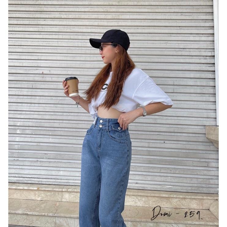Quần bò baggy màu xanh túi nắp có tag trắng siêu cưng Lê Huy fashion Ms 259