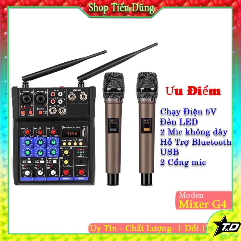 Bàn Trộn Âm Thanh Kiêm Lọc Âm Mixer G4 Kèm 2 Mic, Không Dây Tiện Lợi Oto Loa Kéo Và Các Loại Loa Khác