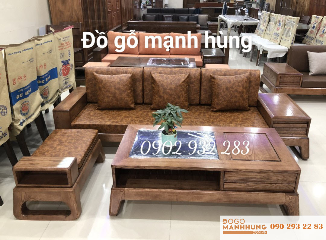 Bộ bàn ghế phòng khách sofa 3 món gỗ sồi G09