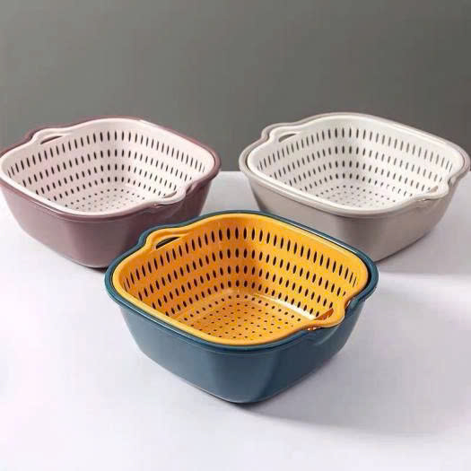 Rổ nhựa kèm chậu ráo nước bộ 6 món rửa rau, hoa quả, trái cây đa năng - HENRYSA