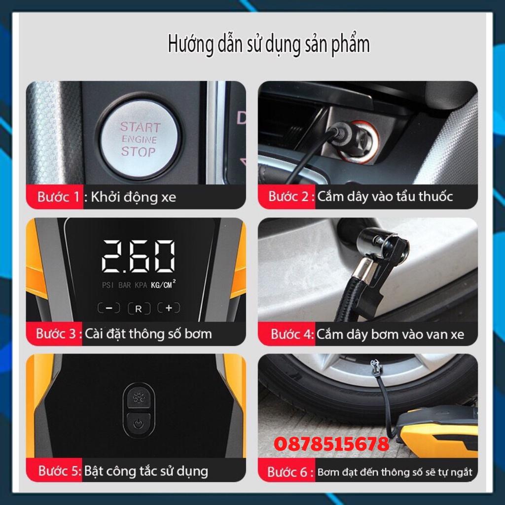 Bơm Lốp Ô Tô, Xe Hơi Thông Minh, Màn Hình Điện Tử Tự Ngắt Kèm Đèn LED Chiếu Sáng - VIDEO THỰC TẾ - BH 6 THÁNG