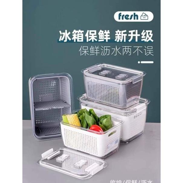 Sét 2 hộp đựng thực phẩm tủ lạnh 2 lớp có chia ngăn