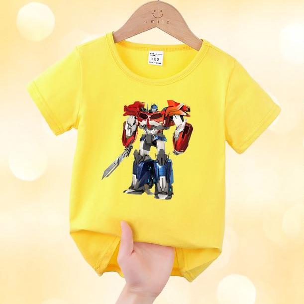 Áo thun cotton bé trai in hoạt hình robot transfomer biến hình