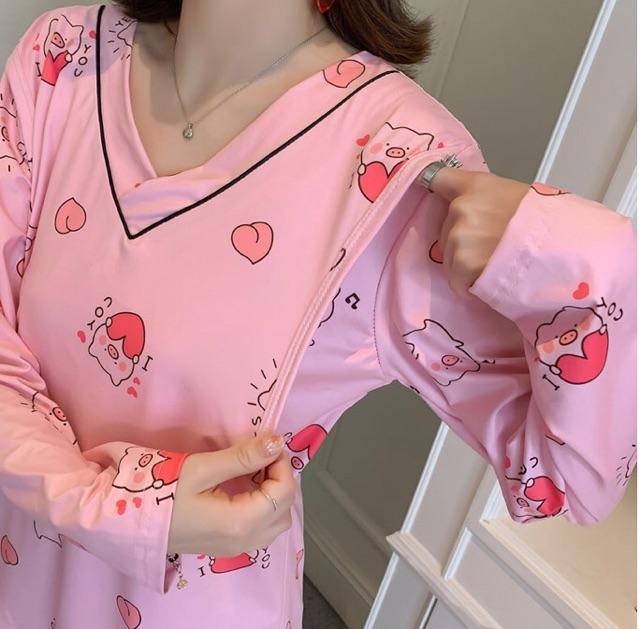 Bộ Cotton lụa sữa Bầu và Sau Sinh có chỗ cho con bú