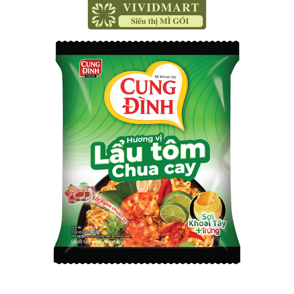 AFOTECH - Mì Cung Đình Lẩu tôm chua cay, Mì Tôm chua cay Cung Đình, Mì khoai tây Cung Đình gói (85g/gói)