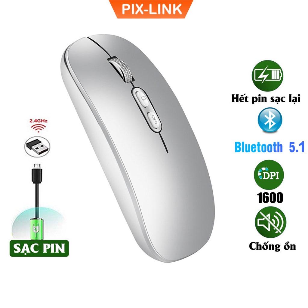 Chuột bluetooth PIXLINK P103BL 2 chế độ sạc pin siêu mỏng không gây tiếng ồn chuyên dùng cho Máy tính, pc, Laptop, Tivi Hàng Chính Hãng