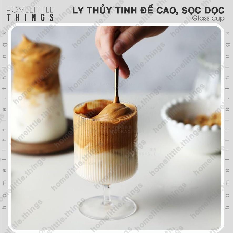 Ly, cốc thủy tinh đế cao uống nước & cà phê, vân sọc dọc sang trọng
