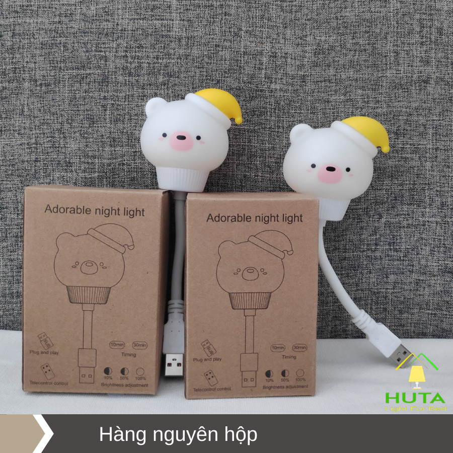 Đèn Ngủ Gấu Mini HUTA Cute Dễ Thương, Đầu Cắm USB, Uốn Dẻo Tiện Lợi, Hình Thú Dễ Thương Ánh Sáng Vàng, An Toàn Cho Bé