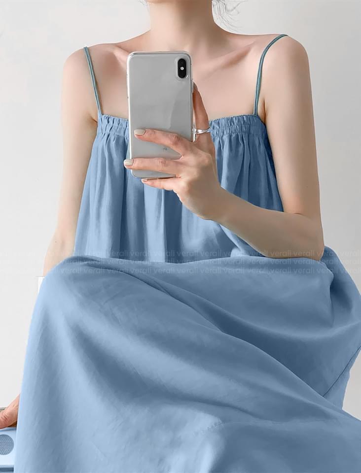 Đầm maxi 2 dây dáng dài rộng chun ngưc, váy 2 dây đi biển bầu bí thoải mái