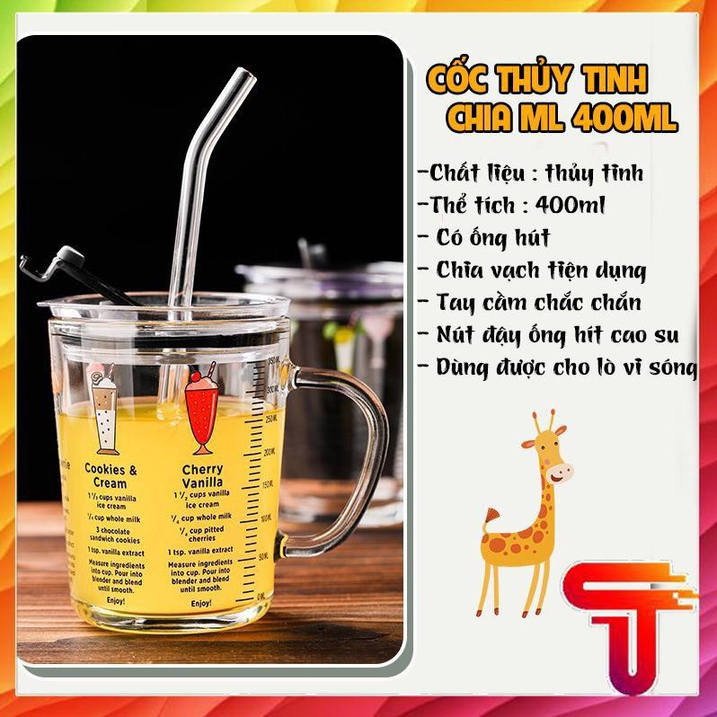 Cốc Tập Uống Sữa Cho Bé Có Chia Vạch Dung Tích 400ML TẶNG KÈM ỐNG HÚT