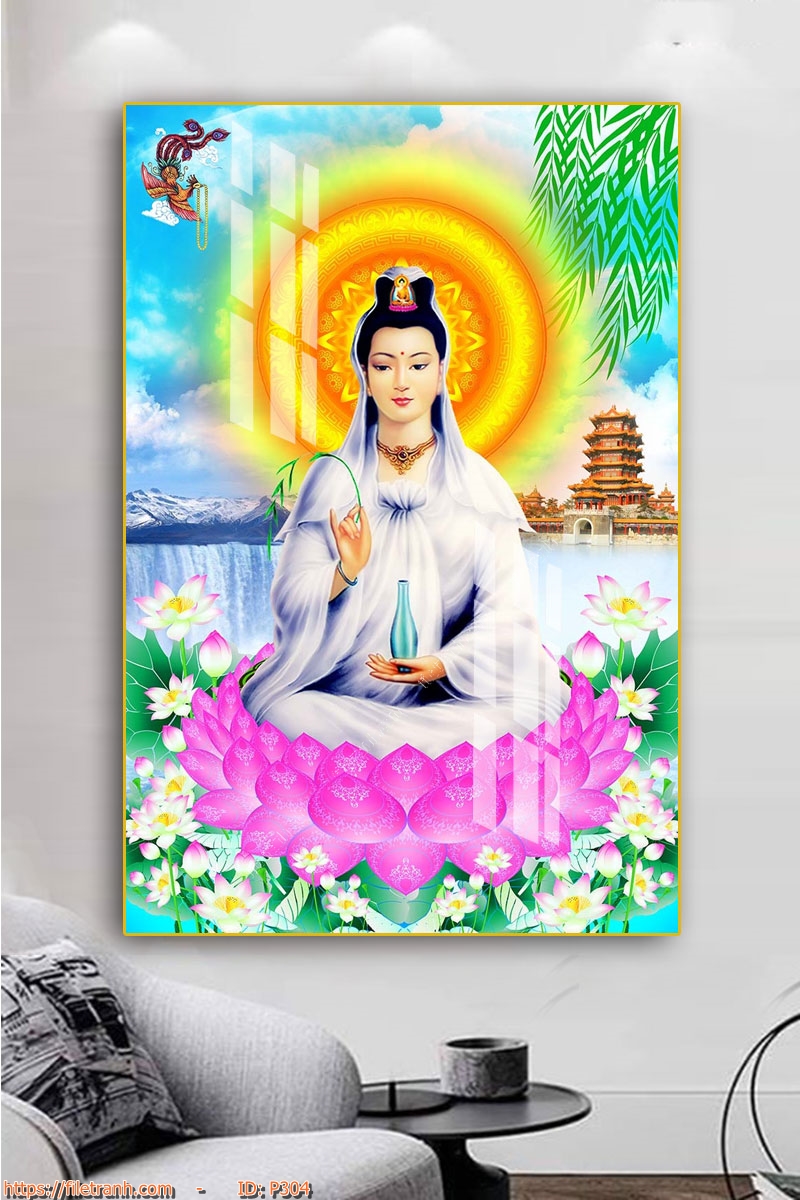 Tranh Treo Tường Gỗ Tráng Gương 3D Chủ Đề Phật Giáo, Phật Thích Ca, Bồ Tát, Tam Thế Phật