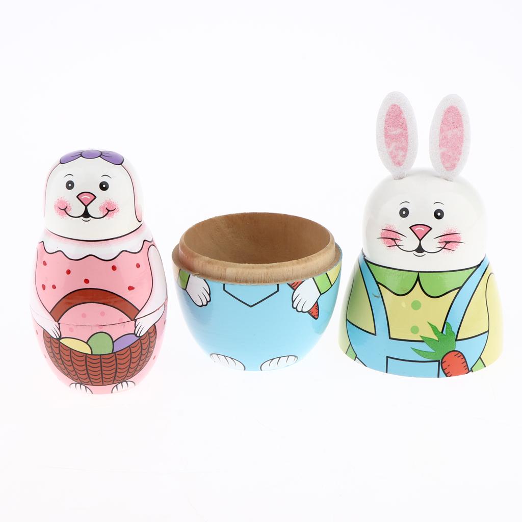 5pcs Cute Russian Wooden Hand Painted Nesting Dolls Kids Toys Gifts-Rabbit