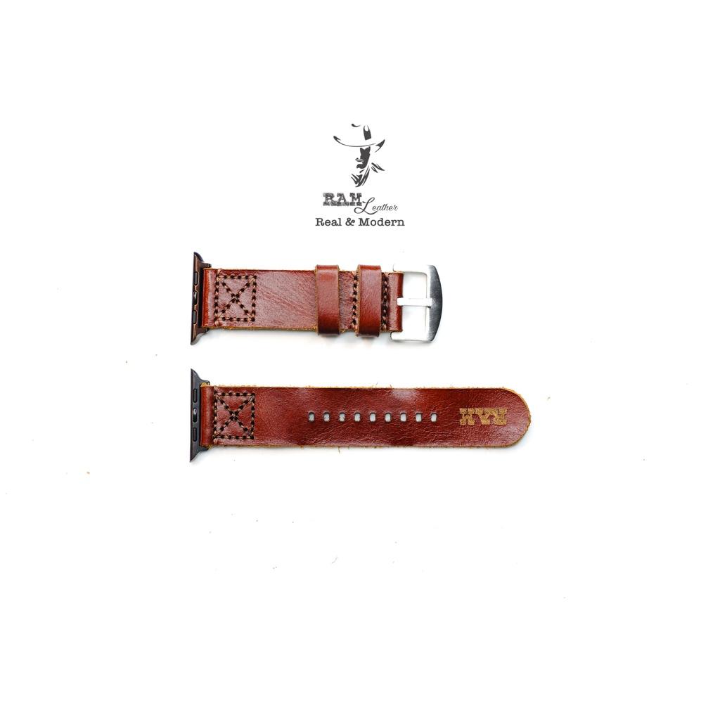 Dây đồng hồ da bò nâu đỏ RAM simple X handmade bền chắc - chính hãng RAM Leather