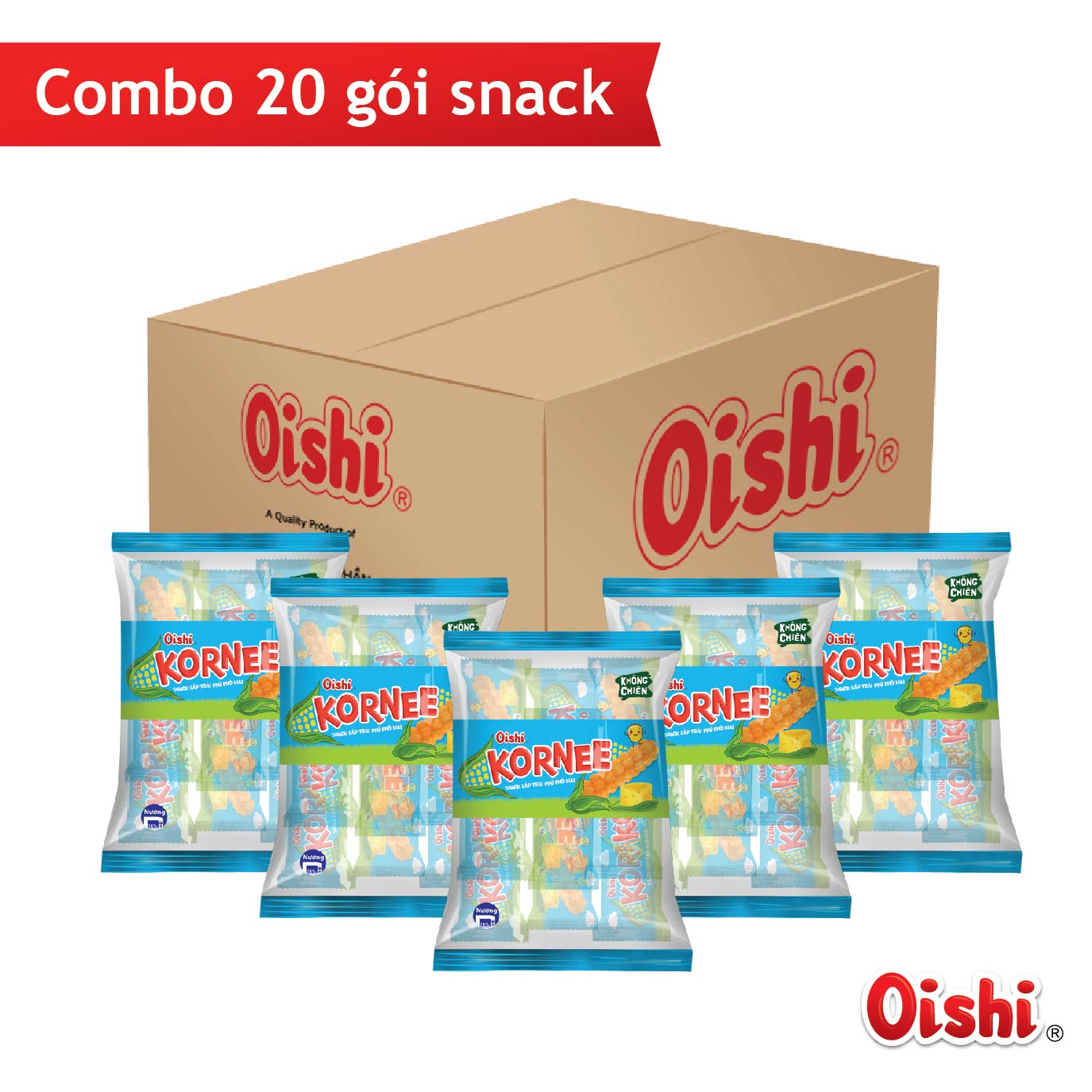 Combo 20 gói Oishi Snack Bắp Trái Vị Phô Mai Kornee (80g/gói/10 que)