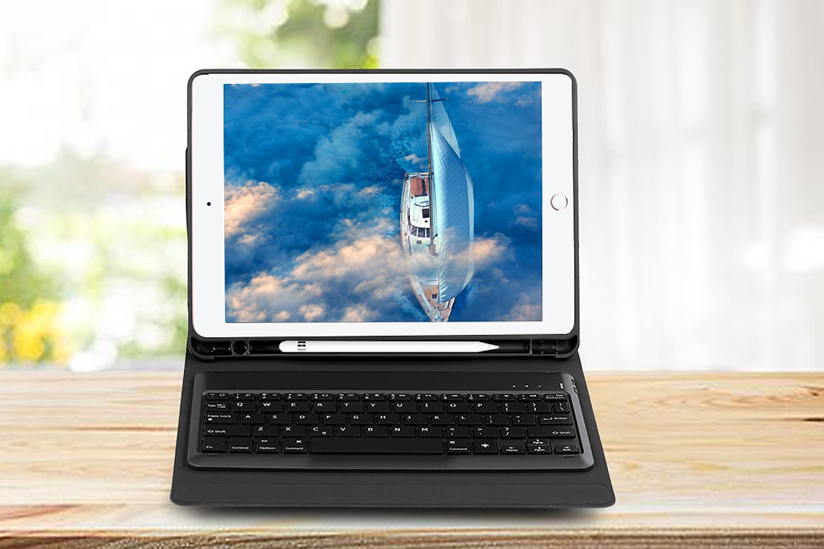 Bao da bàn phím bluetooth cho iPad 7th 10.2 inch 2019, lưng tản nhiệt có khay đựng bút - Hàng Nhập Khẩu