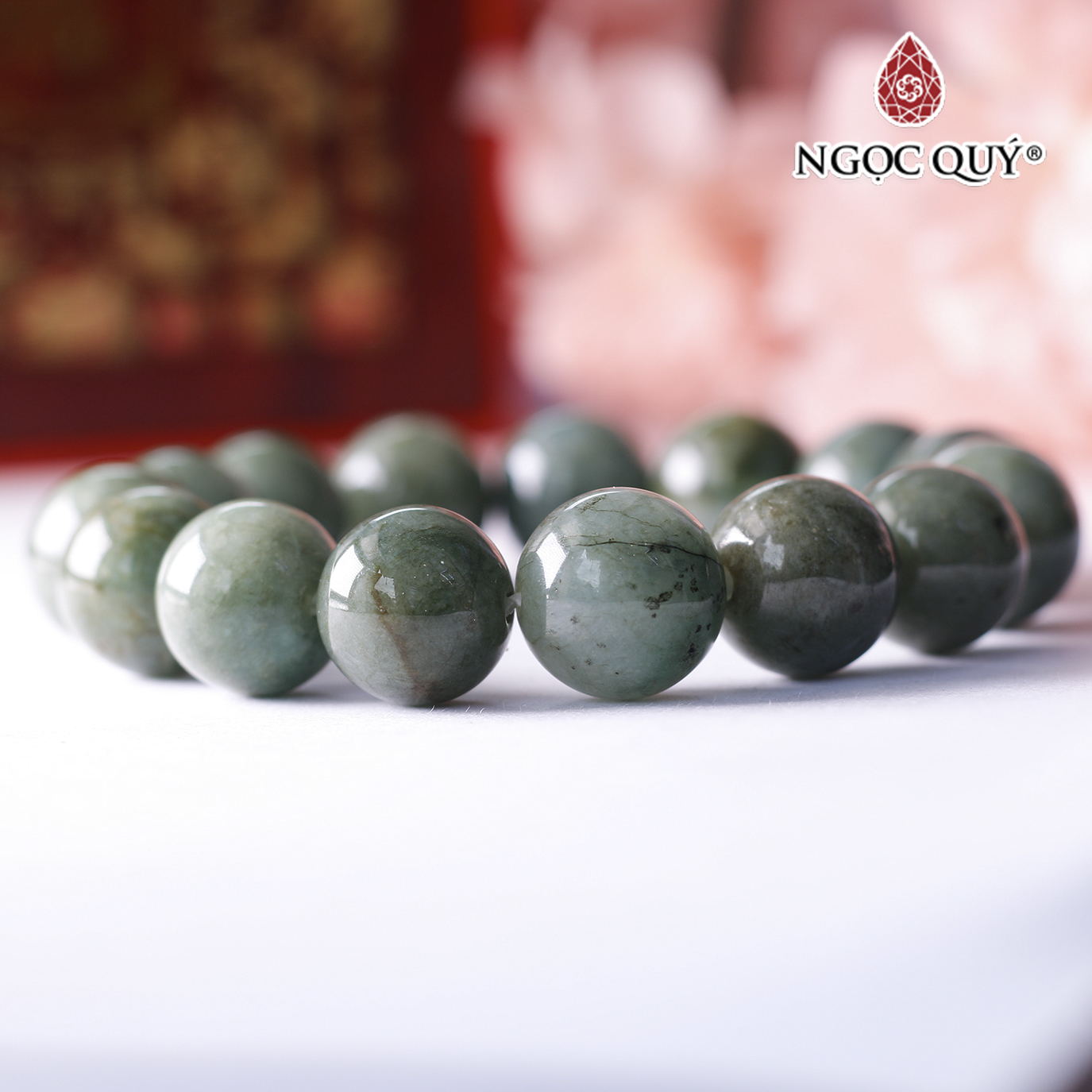 Vòng tay hạt trơn đá cẩm thạch dầu 12mm mệnh hỏa, mộc - Ngọc Quý Gemstones