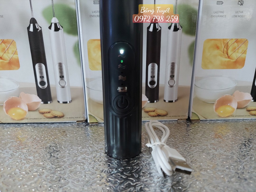 Máy đánh trứng, que tạo bọt cà phê cầm tay chạy điện sạc USB 3 tốc độ siêu tiện lợi