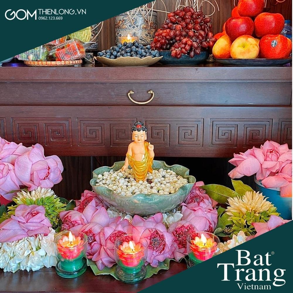 Combo Bát Nước Minh Đường Tụ Thủy Màu Thiên Thanh - Đồ Thờ Cúng Bát Tràng Cao Cấp - Gốm Thiên Long