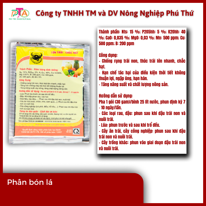Phân Bón Lá Đầu Trâu MK 15-5-40 - gói 10gam
