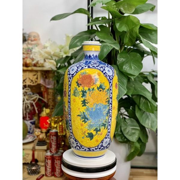 Bảo bình hút lộc, men lam, họa tiết vẽ thủ công. Gốm sứ Bát Tràng cao cấp.