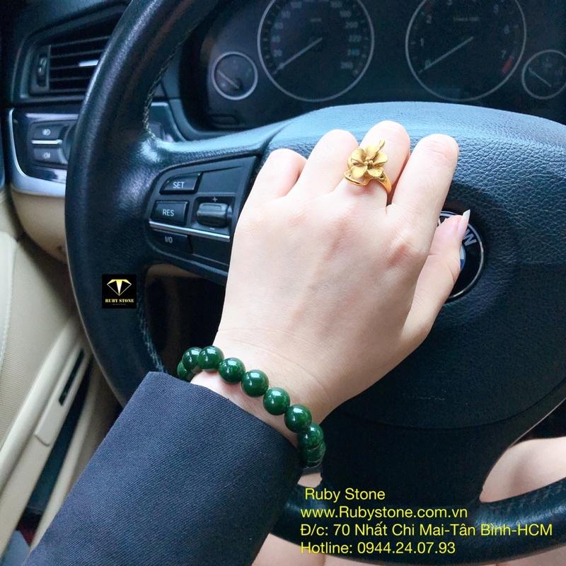 Vòng chuỗi Nephrite Canada xanh lý đậm