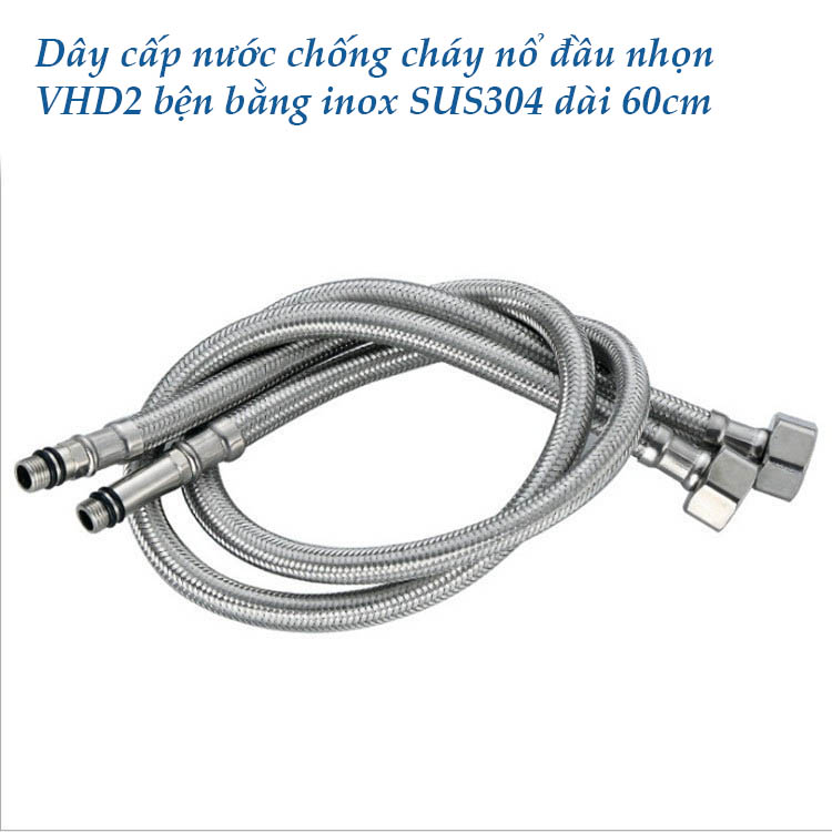 Dây cấp nước chống cháy nổ 1 đầu nhọn BIBOTOYVHD2 bằng inox SUS304 dài 40-50-60cm - TẶNG 1 ống cao su non lắp dây