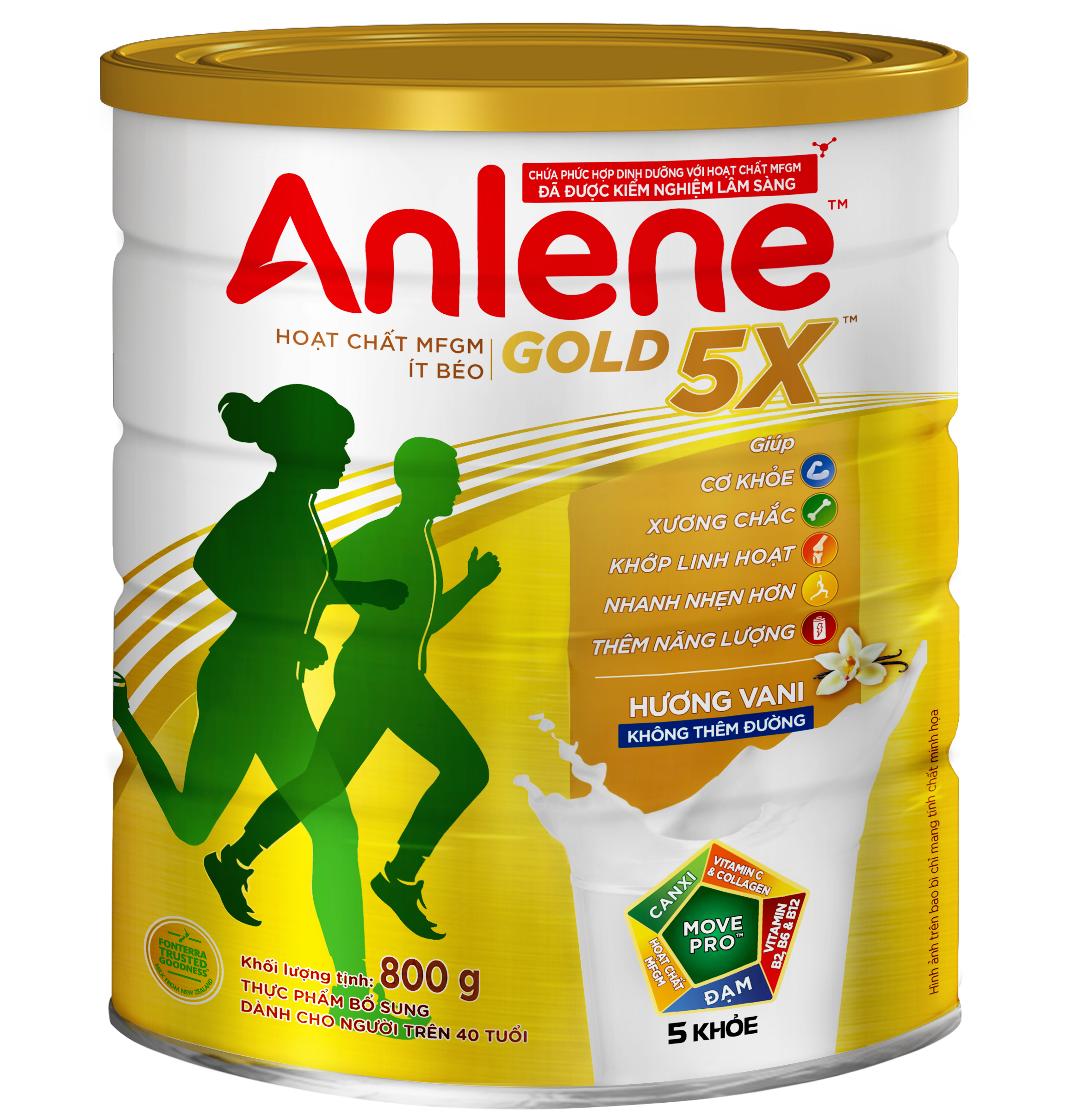 Combo 2 Sữa Bột Anlene Gold 5X Hương Vanilla (Hộp Thiếc 800g) tặng set 3 hũ gia vị