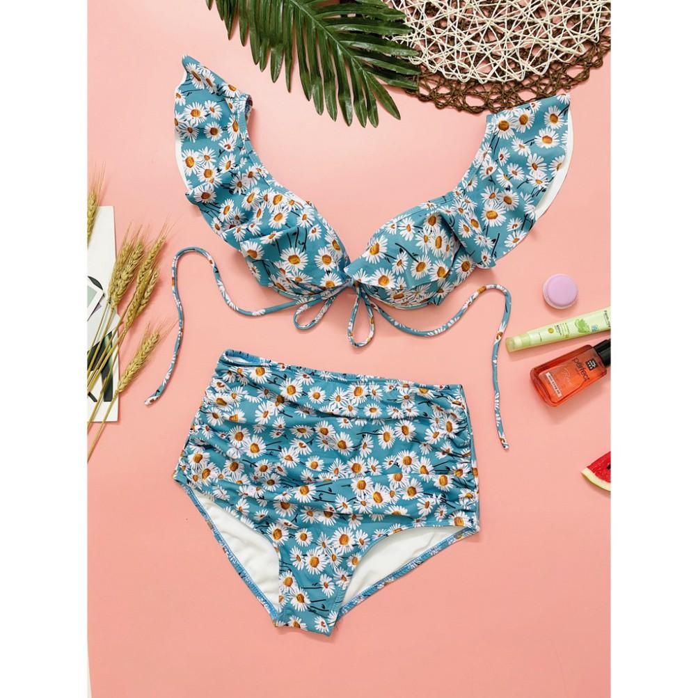 freeship Bikini cánh tiên xanh hoa trắng mặc đi biển đi bơi đẹp ( Hàng loại 1)