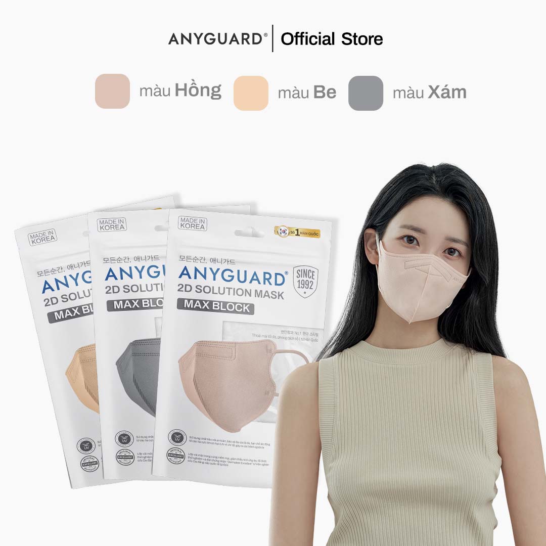 Khẩu Trang Nhập Khẩu Hàn Quốc ANYGUARD, Khẩu Trang 2D Solution 4 Lớp Ngăn Tia UV, An Toàn Cho Da Nhạy Cảm, Màu Pastel (Túi 5 Chiếc)