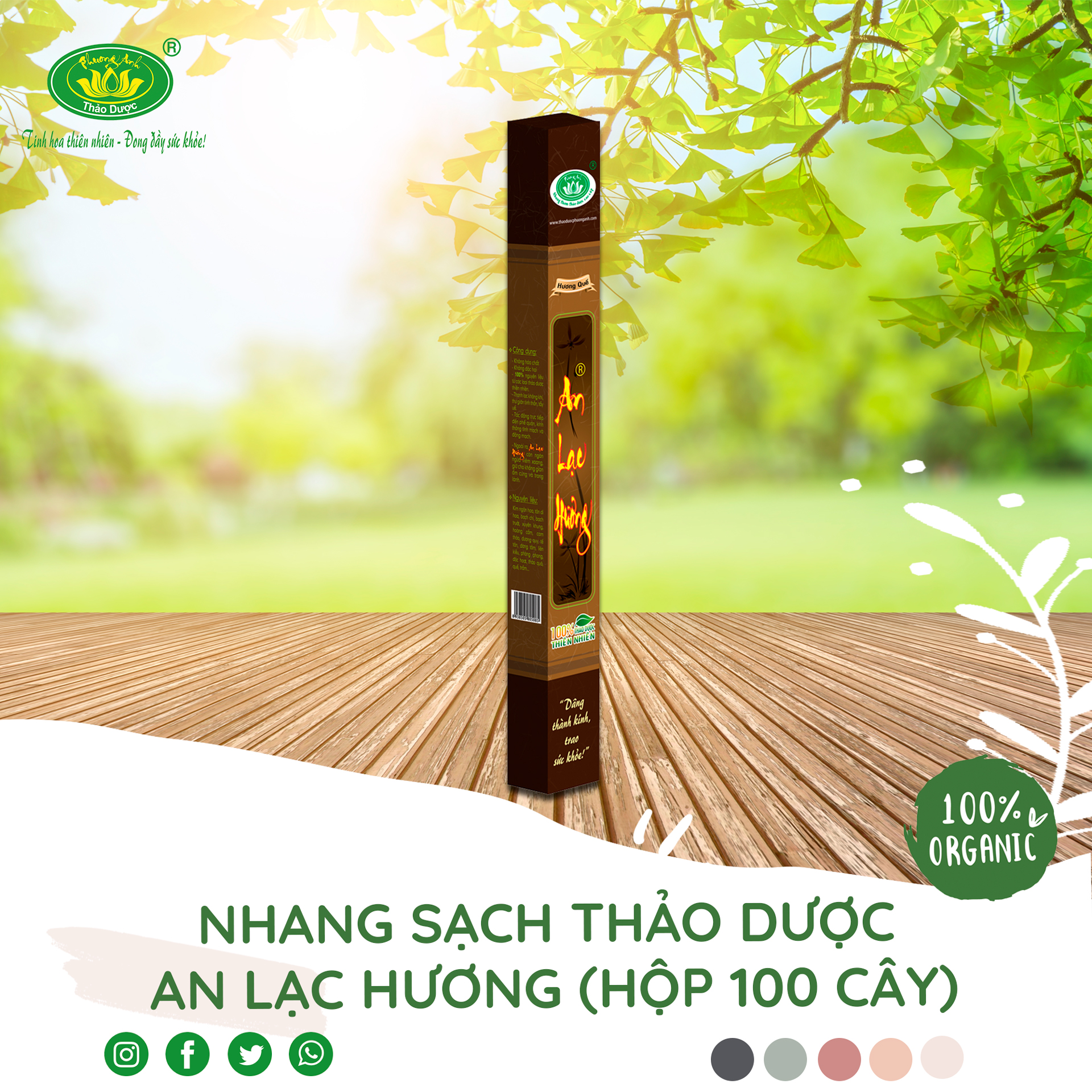 Nhang sạch thảo dược An Lạc Hương 4 Tấc thời gian cháy 75 phút