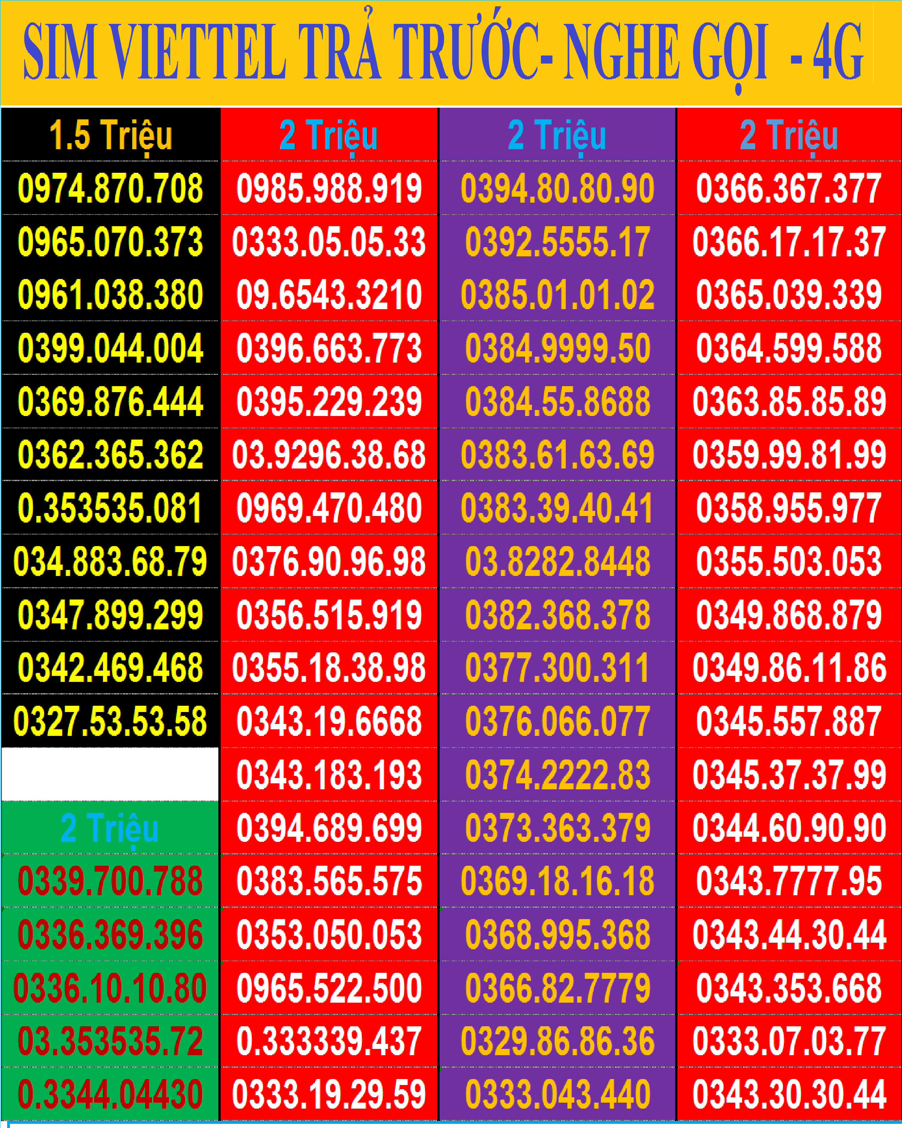 SIM VIETTEL TRẢ TRƯỚC NGHE GỌI - 4G - HÀNG CHÍNH HÃNG