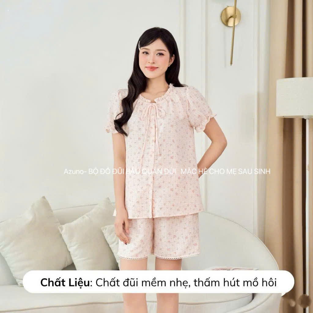 Bộ Đồ Bầu Đùi Chất Đũi Mát Mặc Hè Cho Mẹ Sau Sinh