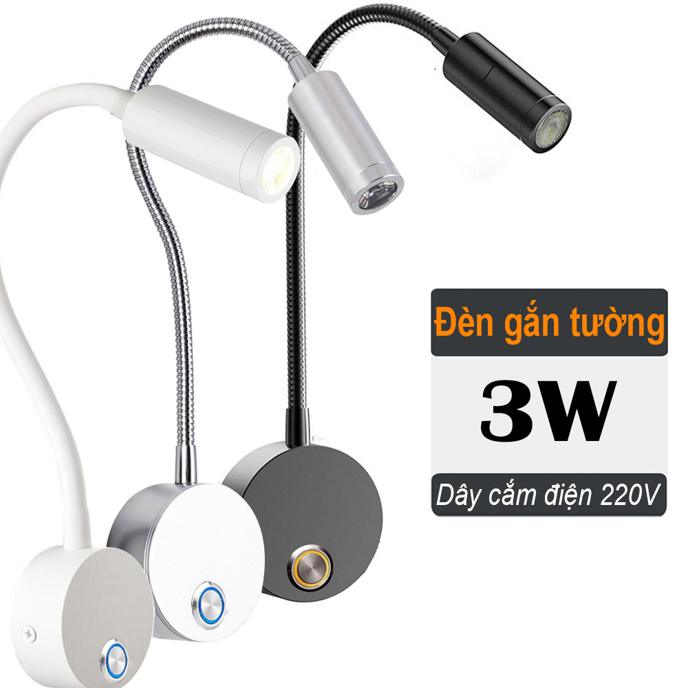 Đèn đọc sách đầu giường LED 3W, Loại gắn tường, Ánh sáng chiếu rọi điểm