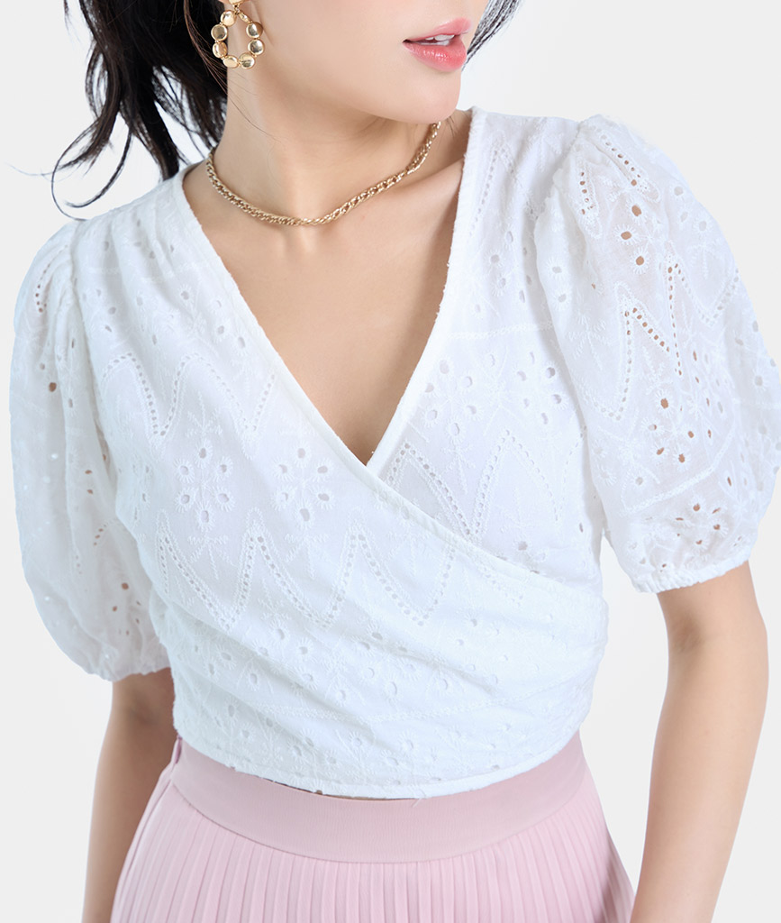 Áo Kiểu Nữ Thời Trang HNOSS Croptop Tay Phồng Cột Nơ HNAKI077